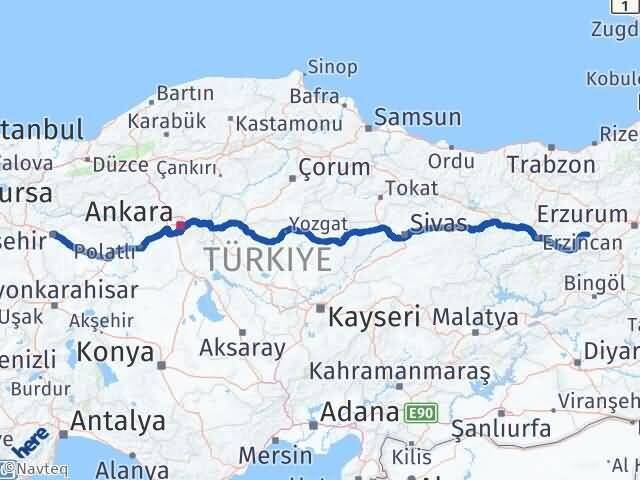Eskişehir Tercan Erzincan Arası Kaç Km - Yol Haritası