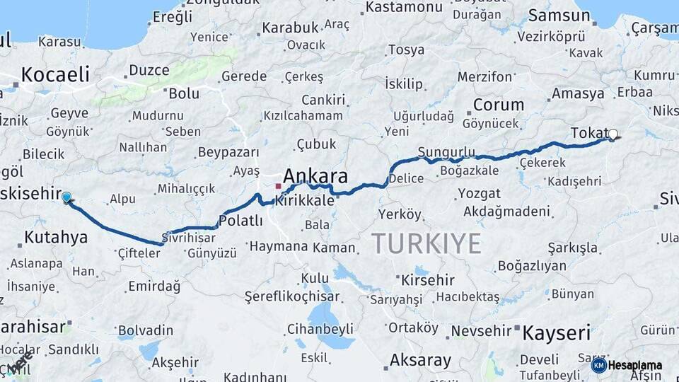 Eskişehir Tokat Arası Kaç Km - Yol Haritası