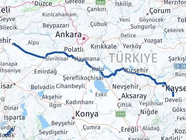 Eskişehir Tomarza Kayseri Arası Kaç Km - Yol Haritası
