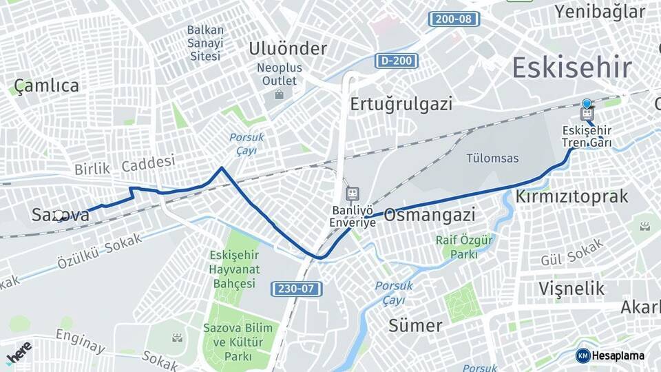 Eskişehir Tren Garı Sazova Arası Kaç Km - Yol Tarifi