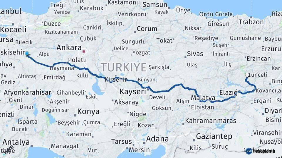 Eskişehir Tunceli Arası Kaç Km - Yol Haritası