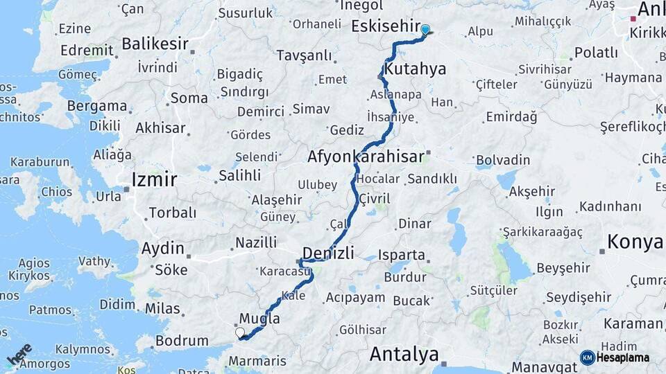 Eskişehir Ula Muğla Arası Kaç Km - Yol Haritası