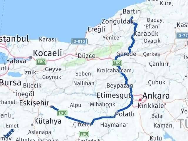 Eskişehir Ulus Bartın Arası Kaç Km - Yol Haritası