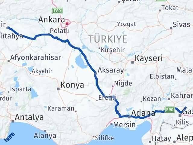 Eskişehir Yavuzeli Gaziantep Arası Kaç Km - Yol Haritası