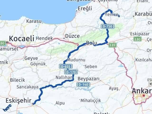 Eskişehir Yenice Arası Kaç Km - Yol Tarifi