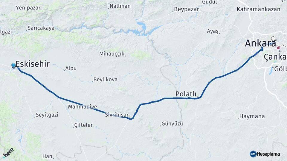 Eskişehir Yenimahalle Arası Kaç Km - Yol Tarifi