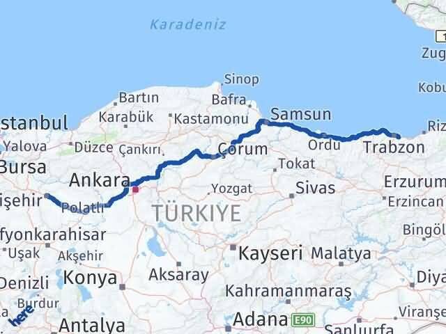 Eskişehir Yomra Trabzon Arası Kaç Km - Yol Haritası