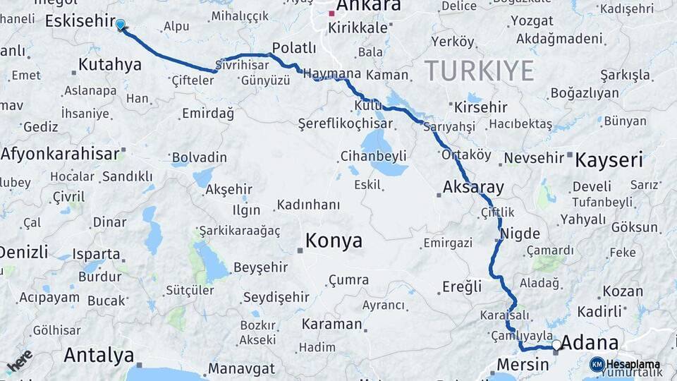 Eskişehir Yüreğir Arası Kaç Km - Yol Tarifi