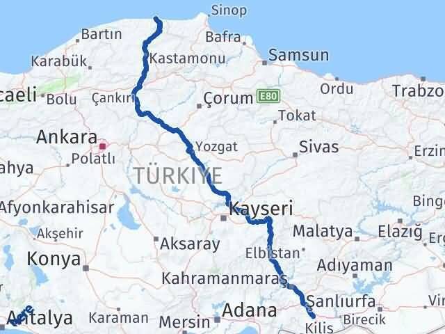 Gaziantep Abana Kastamonu Arası Kaç Km - Yol Haritası