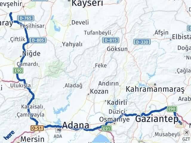 Gaziantep Acıgöl Nevşehir Arası Kaç Km - Yol Haritası