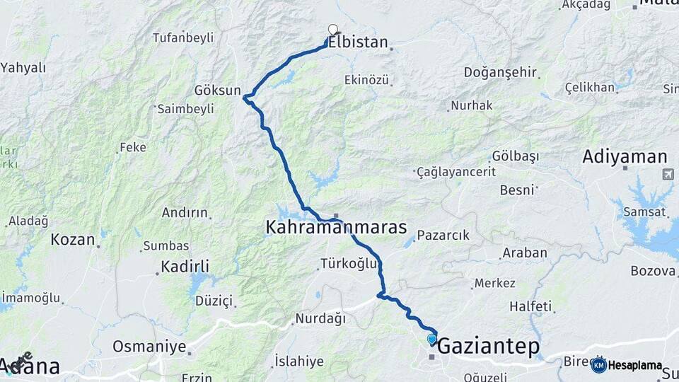 Gaziantep Afşin Kahramanmaraş Arası Kaç Km - Yol Haritası