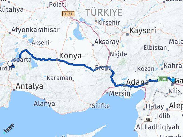 Gaziantep Ağlasun Burdur Arası Kaç Km - Yol Haritası