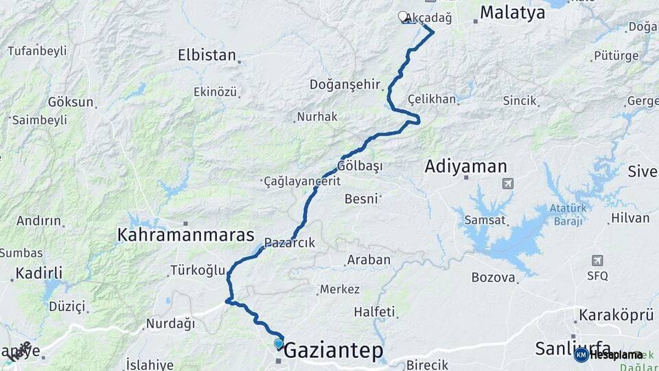 Gaziantep Akçadağ Arası Kaç Km - Yol Tarifi