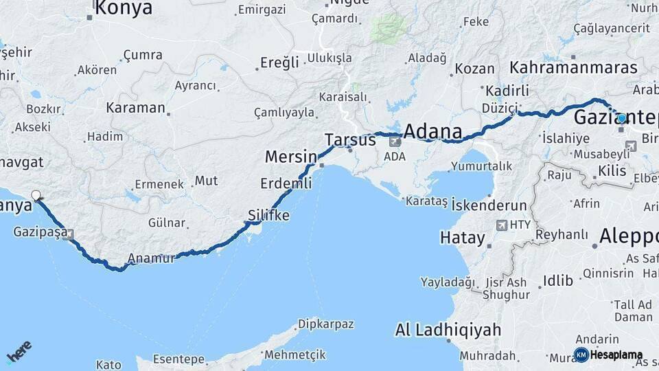Gaziantep Alanya Arası Kaç Km - Yol Tarifi