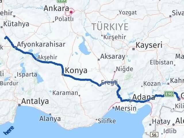 Gaziantep Altıntaş Kütahya Arası Kaç Km - Yol Haritası