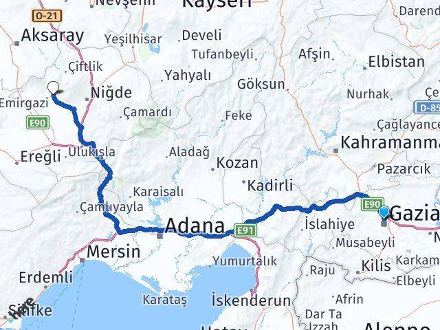 Gaziantep Altunhisar Niğde Arası Kaç Km - Yol Haritası