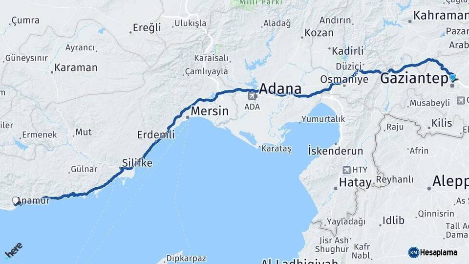 Gaziantep Anamur Mersin Arası Kaç Km - Yol Haritası
