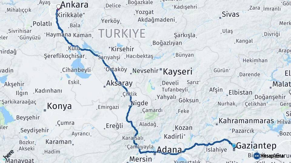 Gaziantep Ankara Arası Kaç Km - Yol Haritası
