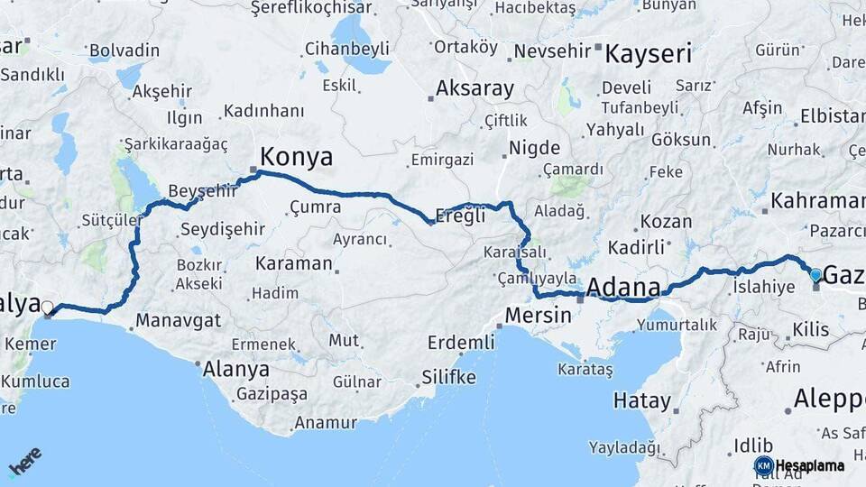 Gaziantep Antalya Arası Kaç Km - Yol Haritası