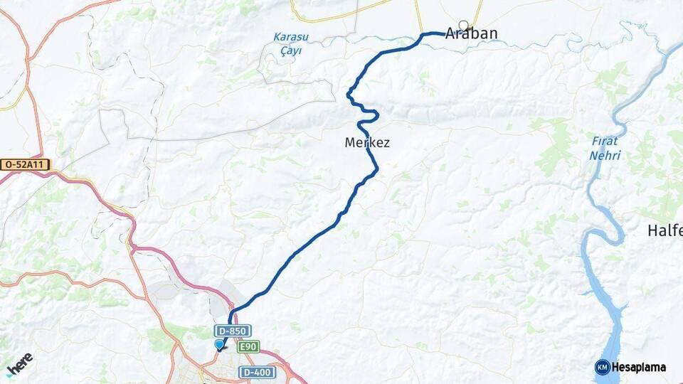 Gaziantep Araban Arası Kaç Km - Yol Haritası