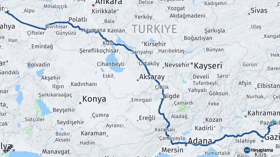 Araban Eskişehir Arası Kaç Km - Yol Tarifi