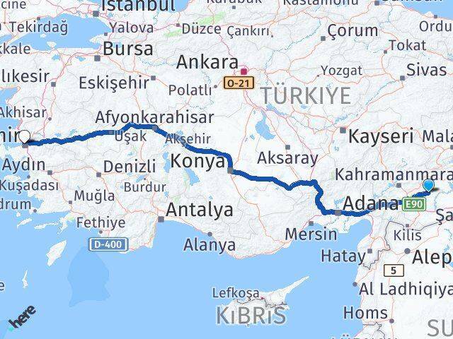 Araban İzmir Arası Kaç Km - Yol Tarifi