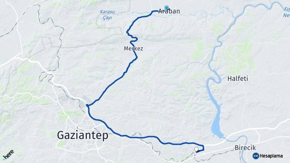 Gaziantep Araban Nizip Arası Kaç Km - Yol Haritası