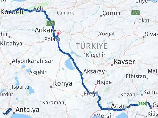 Gaziantep Arifiye Sakarya Arası Kaç Km - Yol Haritası