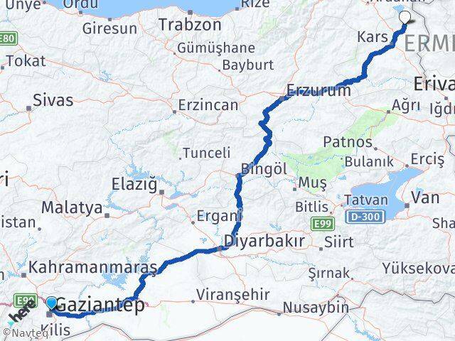 Gaziantep Arpaçay Kars Arası Kaç Km - Yol Haritası