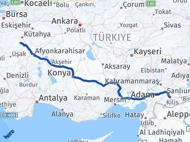 Gaziantep Aslanapa Kütahya Arası Kaç Km - Yol Haritası