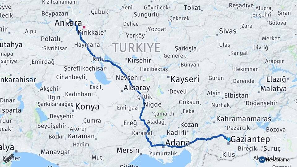Gaziantep Ayaş Ankara Arası Kaç Km - Yol Haritası