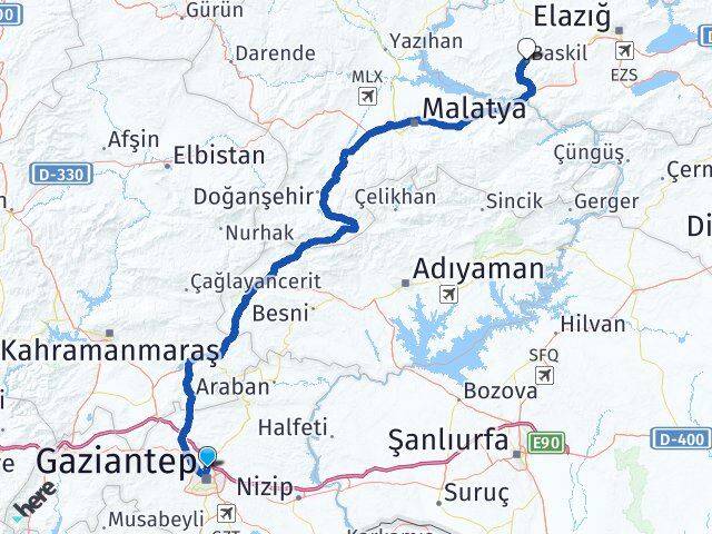 Gaziantep Baskil Elazığ Arası Kaç Km - Yol Haritası