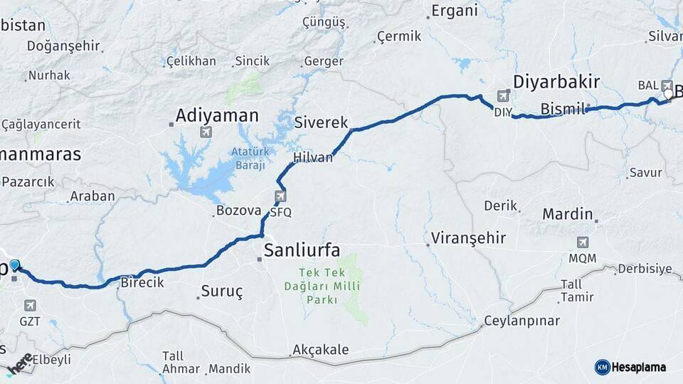 Gaziantep Batman Arası Kaç Km - Yol Haritası
