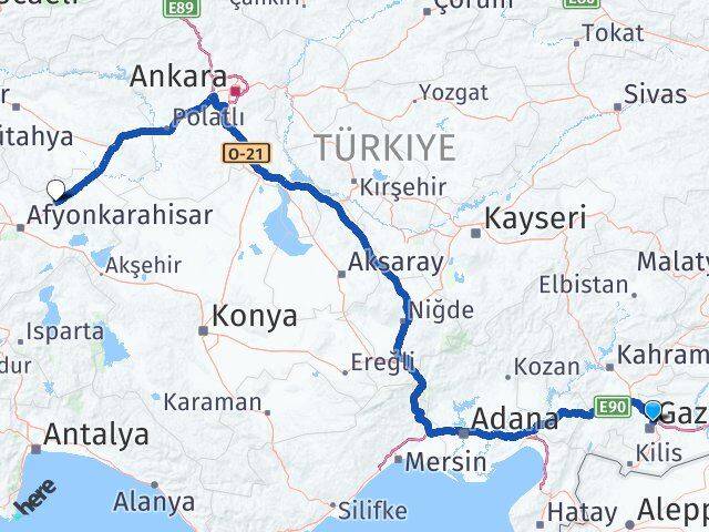 Gaziantep Bayat Afyonkarahisar Arası Kaç Km - Yol Haritası