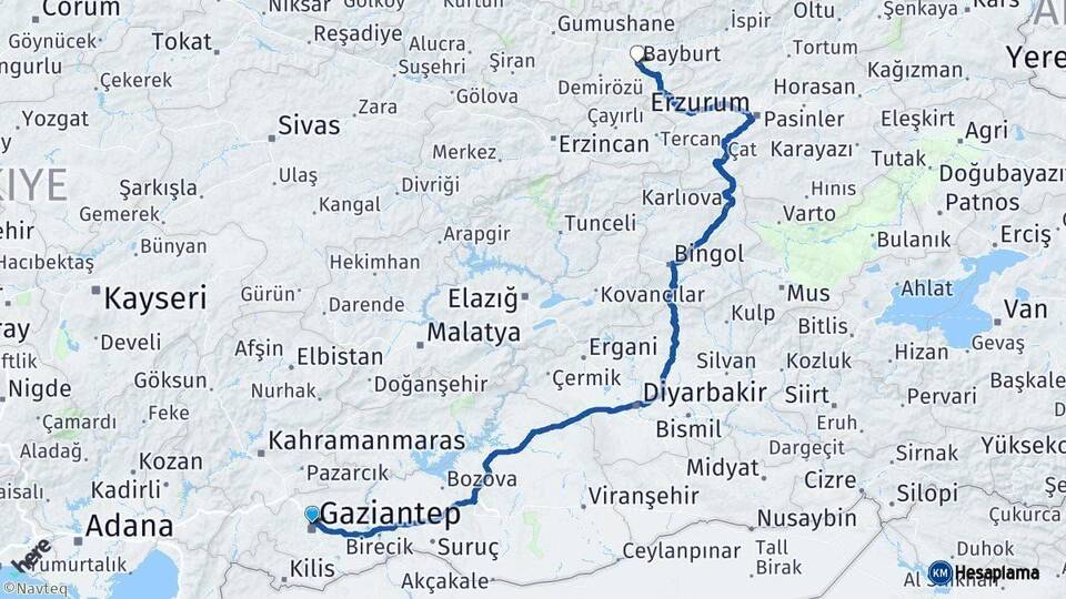 Gaziantep Bayburt Arası Kaç Km - Yol Haritası