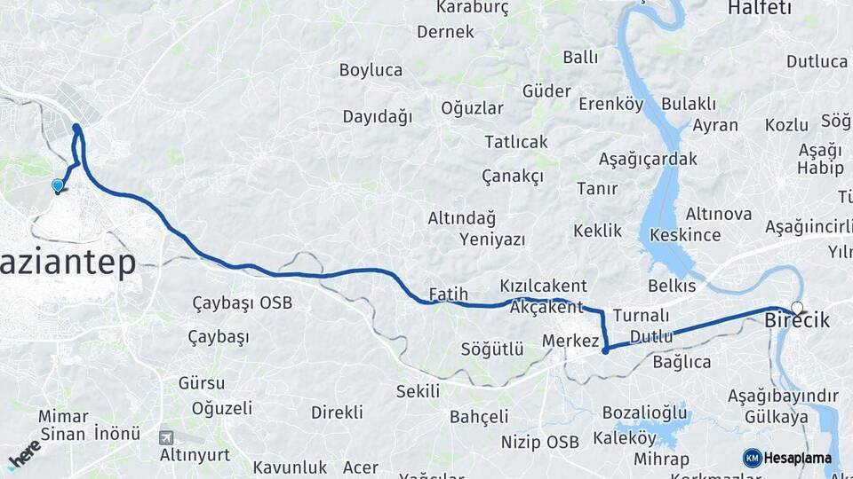Gaziantep Birecik Şanlıurfa Arası Kaç Km - Yol Haritası