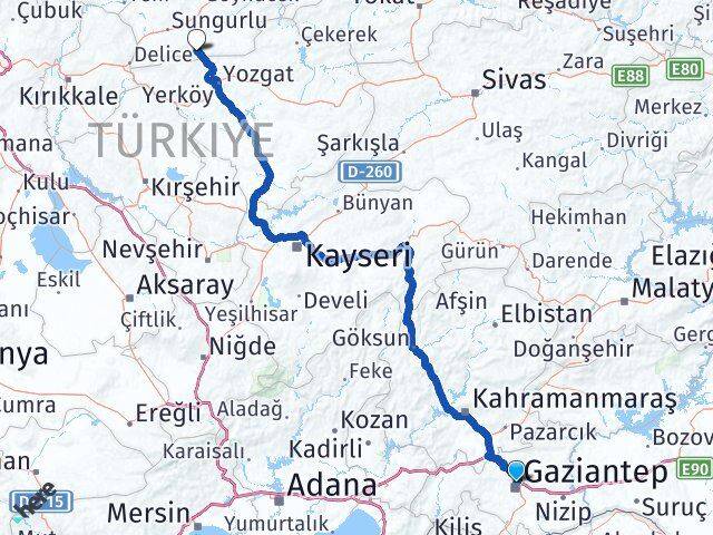 Gaziantep Boğazkale Çorum Arası Kaç Km - Yol Haritası