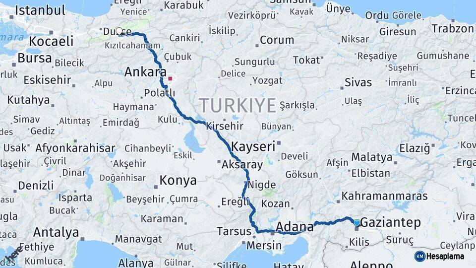 Gaziantep Bolu Arası Kaç Km - Yol Haritası