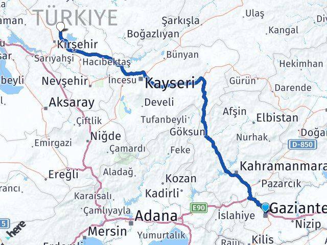 Gaziantep Boztepe Kırşehir Arası Kaç Km - Yol Haritası
