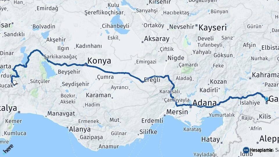 Gaziantep Bucak Arası Kaç Km - Yol Tarifi