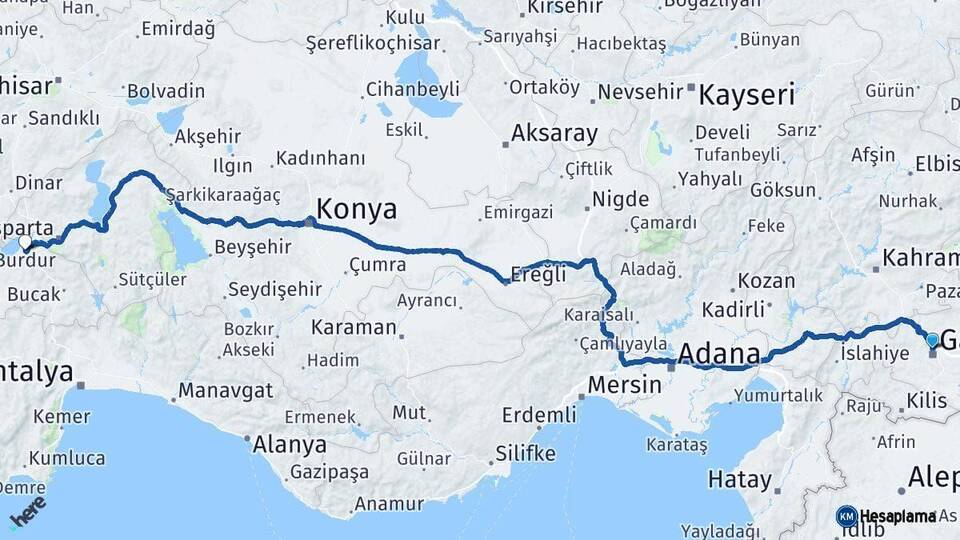 Gaziantep Burdur Arası Kaç Km - Yol Haritası