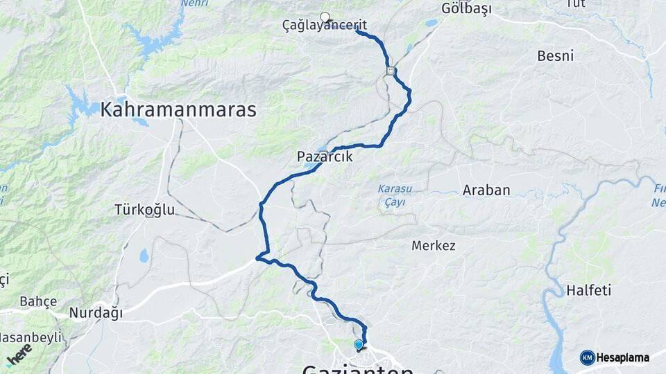 Gaziantep Çağlayancerit Arası Kaç Km - Yol Tarifi