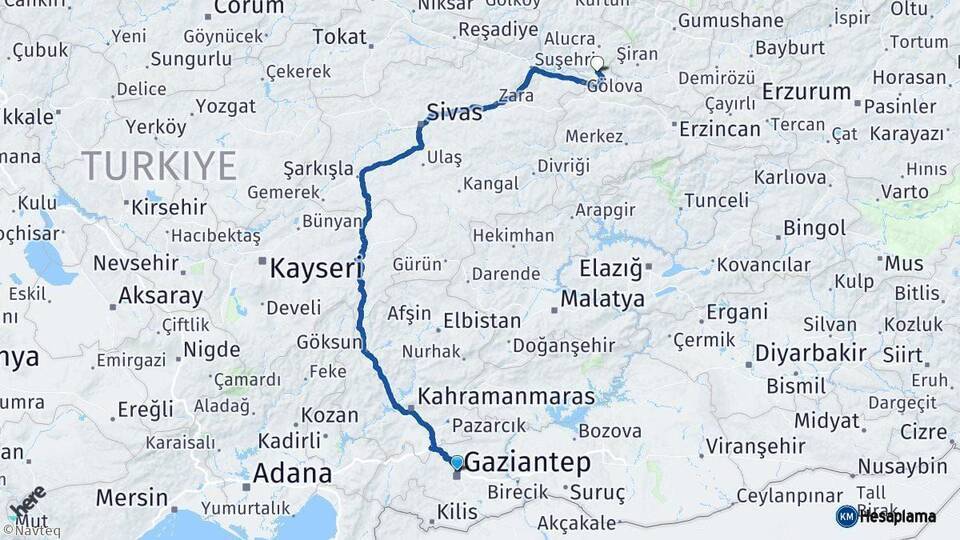 Gaziantep Çamoluk Arası Kaç Km - Yol Tarifi