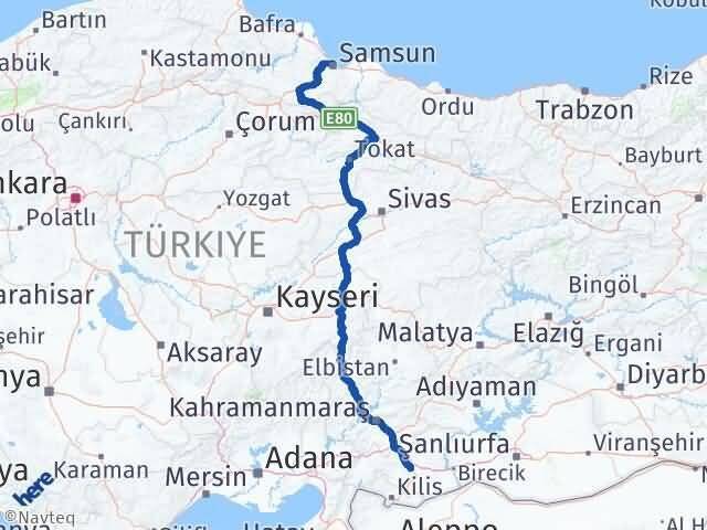 Gaziantep Canik Samsun Arası Kaç Km - Yol Haritası