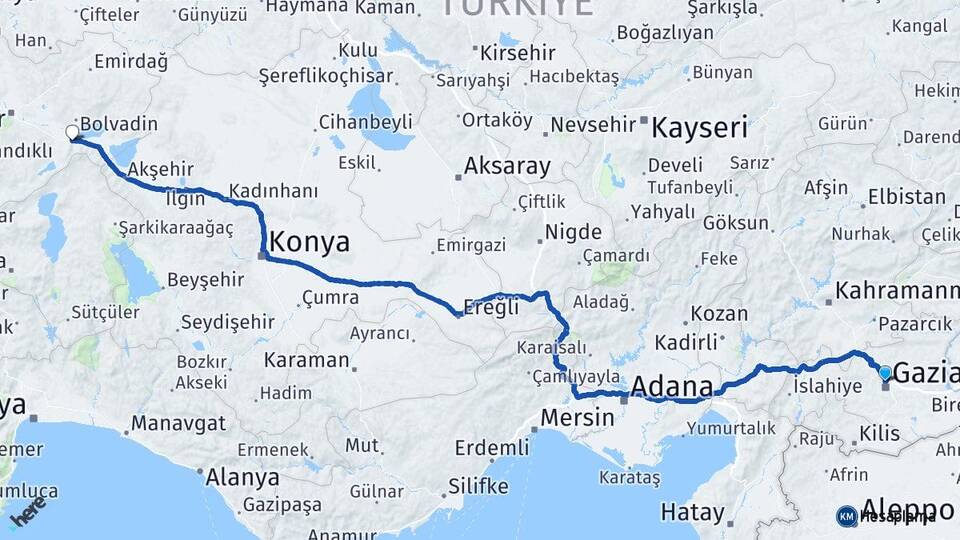 Gaziantep Çay Afyonkarahisar Arası Kaç Km - Yol Haritası