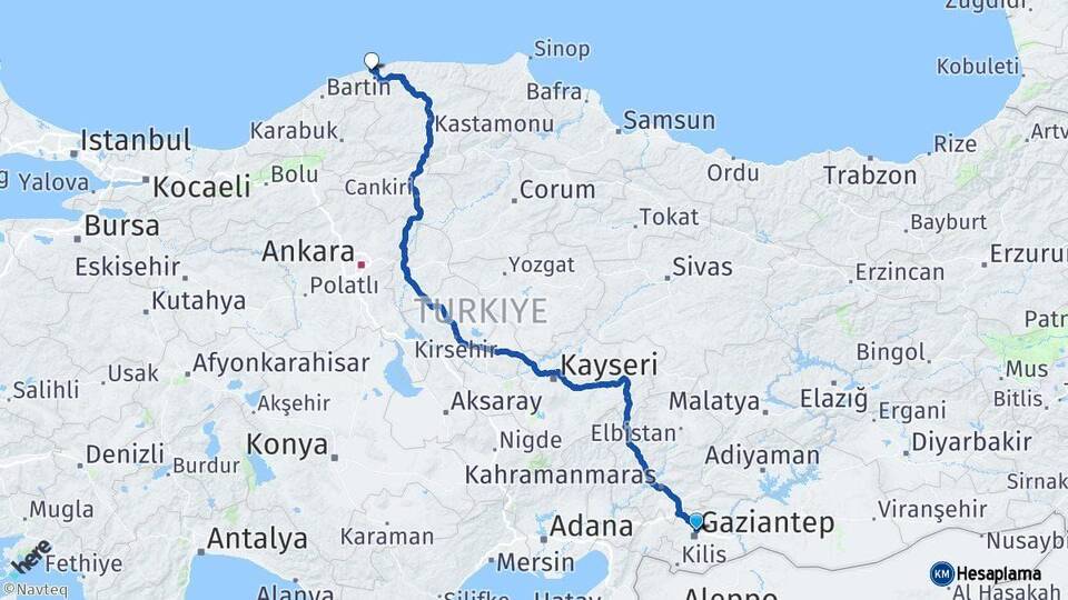 Gaziantep Cide Kastamonu Arası Kaç Km - Yol Haritası