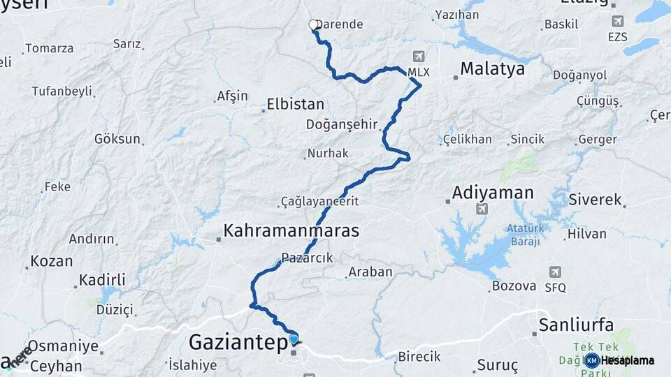 Gaziantep Darende Malatya Arası Kaç Km - Yol Haritası