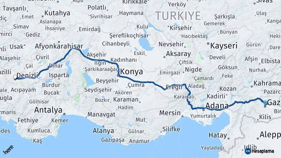 Gaziantep Denizli Arası Kaç Km - Yol Haritası