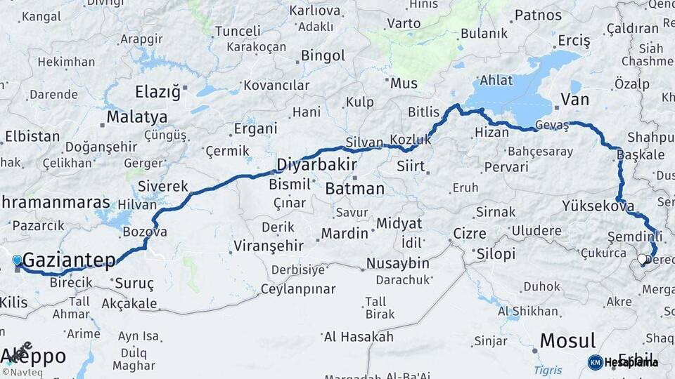 Gaziantep Derecik Hakkari Arası Kaç Km - Yol Haritası