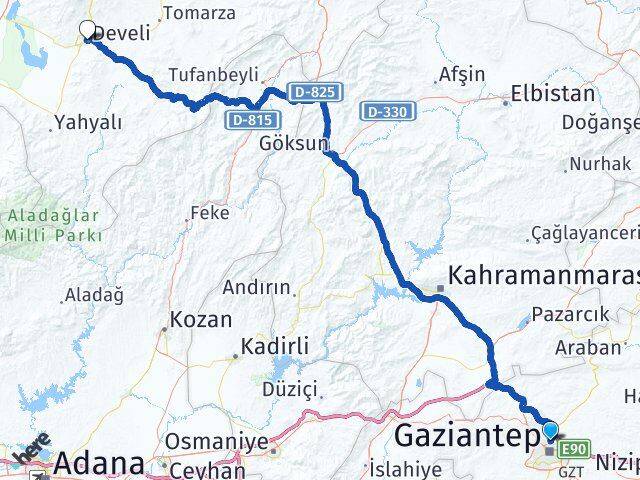 Gaziantep Develi Kayseri Arası Kaç Km - Yol Haritası